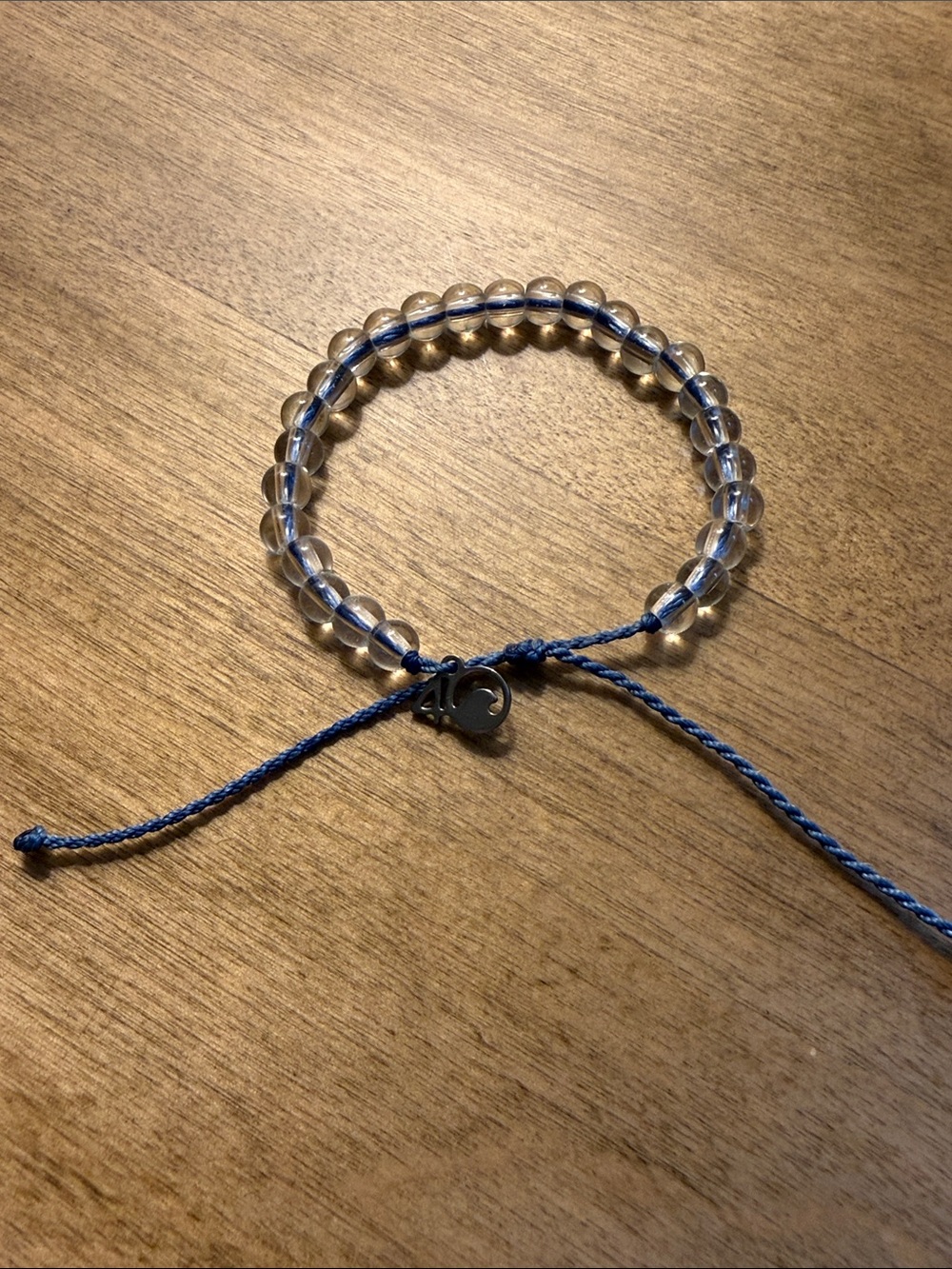 Clear Bead Bracelet with Blue Adjustable Cord